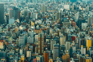 Obraz premium An Aerial Perspective of Tokyos Dense Skyline, Showcasing the Citys Scale and Depth, Explore the sense of scale and depth