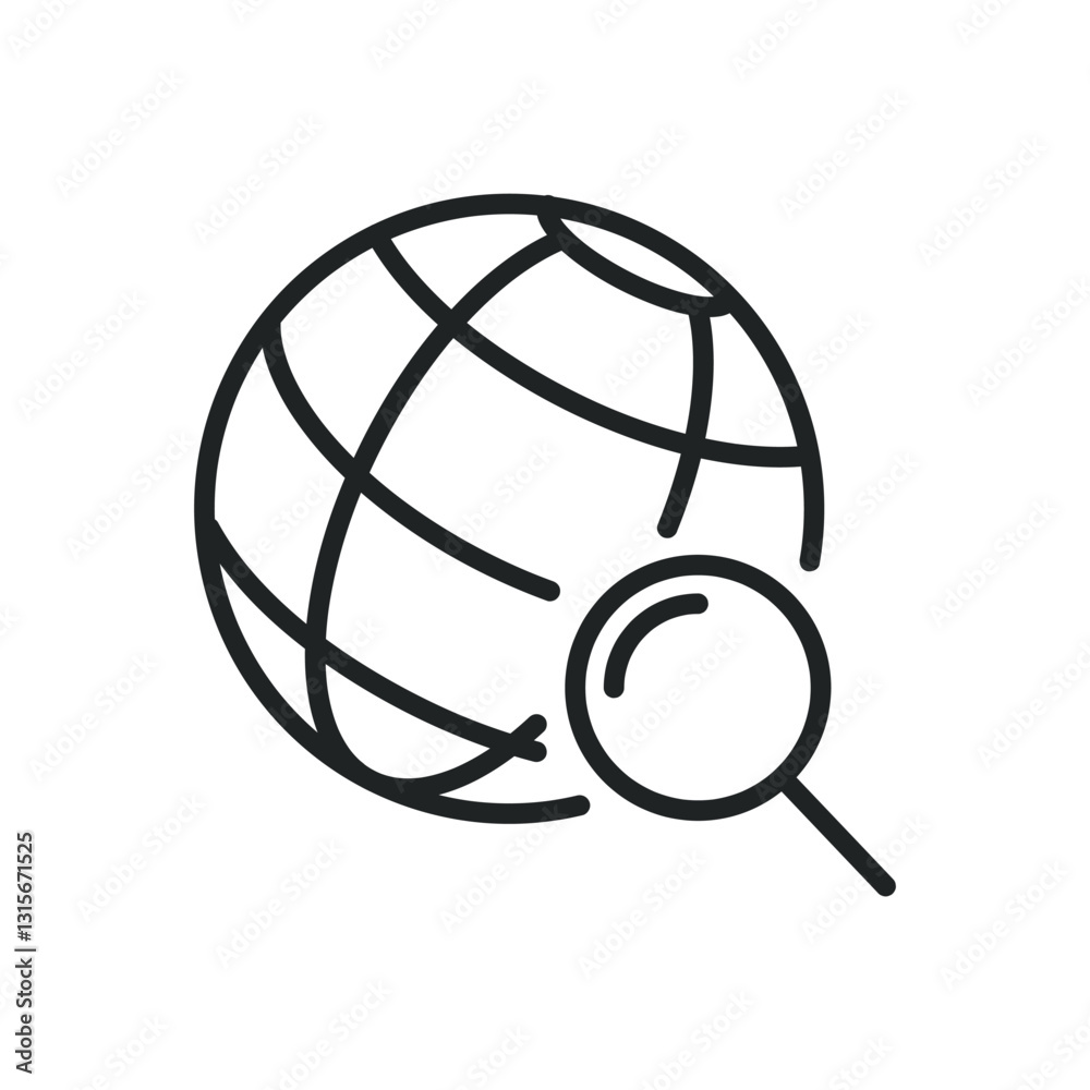 Wall mural global searching thin line icons. editable stroke and perfect pixel on transparent background