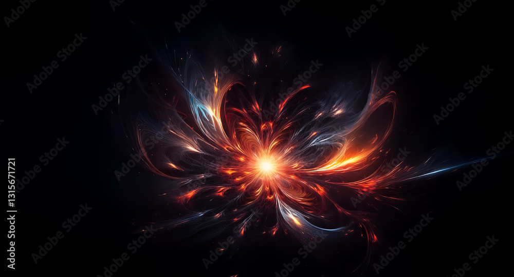 Wall mural vibrant burst of light and color emerges from the darkness. abstract and dynamic, it resembles an ex