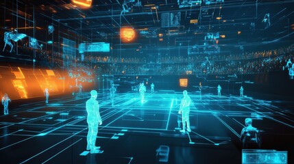 Avatars engage in thrilling digital battles in a vibrant virtual arena during an intense gaming tournament. Generative AI