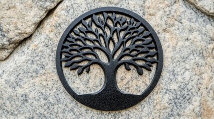 Black Tree of Life Symbol on Stone