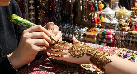 Beautiful henna tattoo artist applying intricate design on hand body girl brown woman hands style