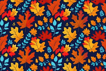 Autumn Leaves and Plants Seamless Pattern in Vibrant Seasonal Colors