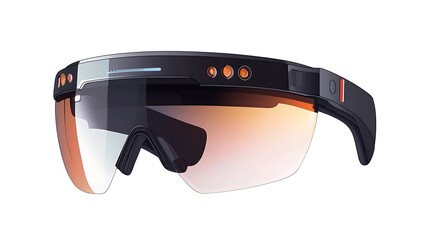 A pair of futuristic augmented reality glasses with a sleek design and tinted lenses.