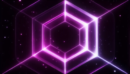 Obraz premium Neon Pink and Purple Geometric Hexagon with Glowing Cosmic Lights