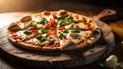 Pizza with mushrooms and tomatoes