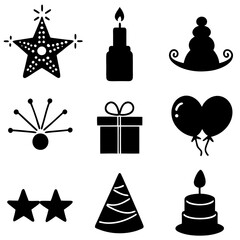 set of Christmas decorations icons vector illustration. silhouette Festive décor collection