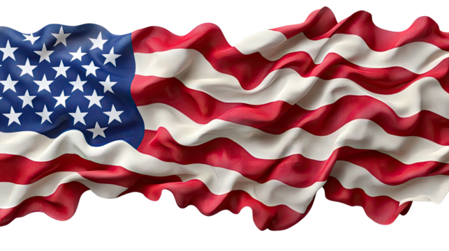 American flag waving with stars and stripes on a blue background