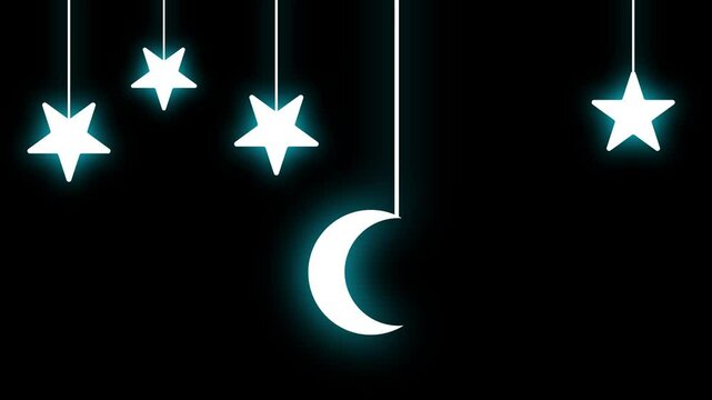 White moon and stars with blue light.