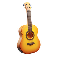 Obraz premium Yellow Wooden Acoustic Guitar with Strings and Fretboard