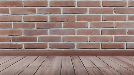 Red brick wall with a clean wooden floor creating a modern industrial background UHD 4K Image