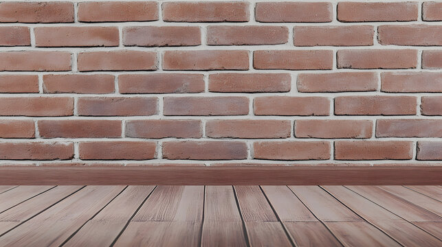 Red brick wall with a clean wooden floor creating a modern industrial background UHD 4K Image