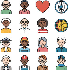 Fototapeta premium Diversity Icons Set – Editable Stroke, Inclusion, Equity, Multicultural, Community