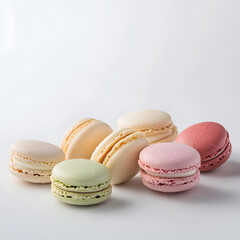 colorful macaroons on white background
