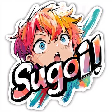 Vibrant Comic-Style "Sugoi!" Sticker Perfect for Anime Enthusiasts