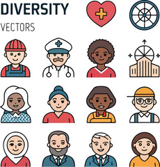Diversity Icons Set – Editable Stroke, Inclusion, Equity, Multicultural, Community