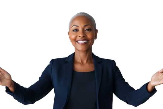 Portrait business and smile of black woman with confidence in studio isolated on a white background