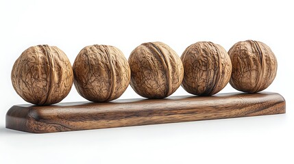 Walnuts on wooden stand, white background, healthy food