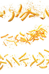 Obraz premium Set of Flying delicious potato fries isolated on transparent background