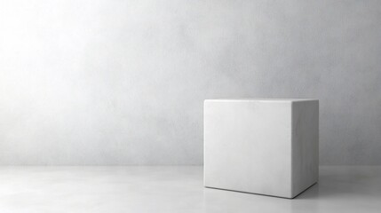White cube on floor, minimalist studio backdrop