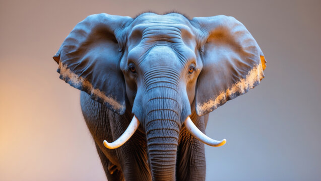 An Asian tusker on gray background