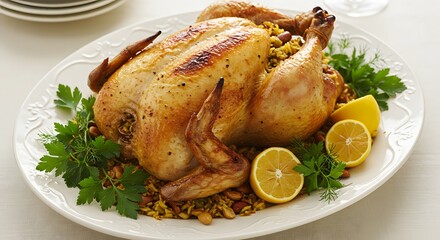 Roasted stuffed chicken with lemon and herbs delicious festive meal eat food home plate tasty fresh