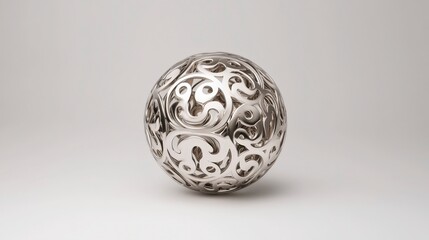 Elegant Silver 3D Sphere  Ornate Design  Abstract Art  Futuristic Decor