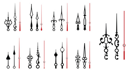 Set of Vintage Clock or Ornate Clock Hands Collection isolated.