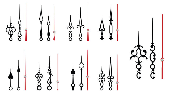 Set of Vintage Clock or Ornate Clock Hands Collection isolated.