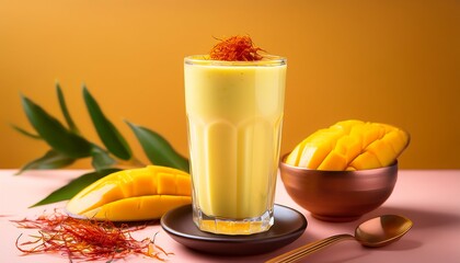 Vibrant Yellow Mango Lassi in a Tall Glass – Studio Perfection