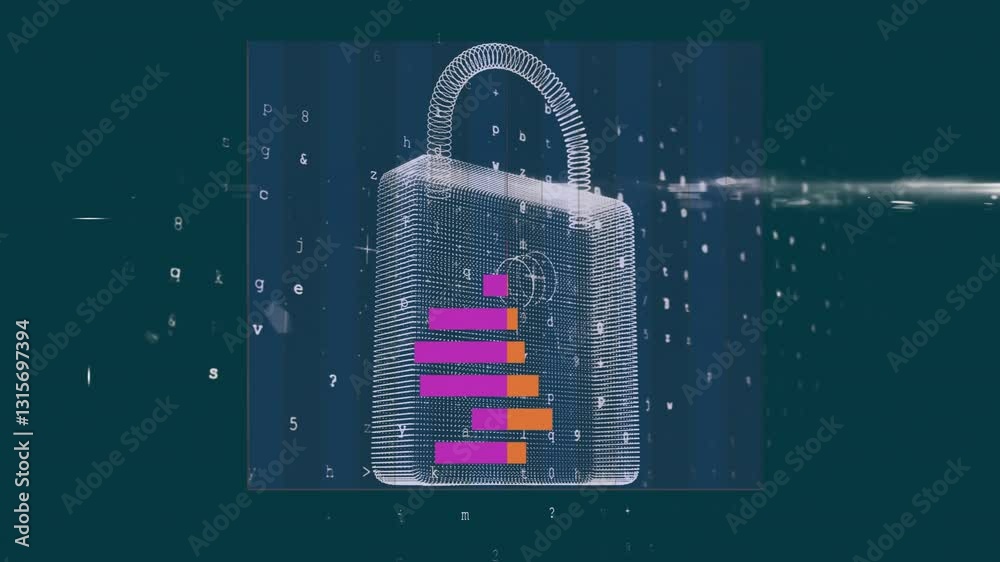 Poster binary code animation with digital lock symbolizing cybersecurity concept