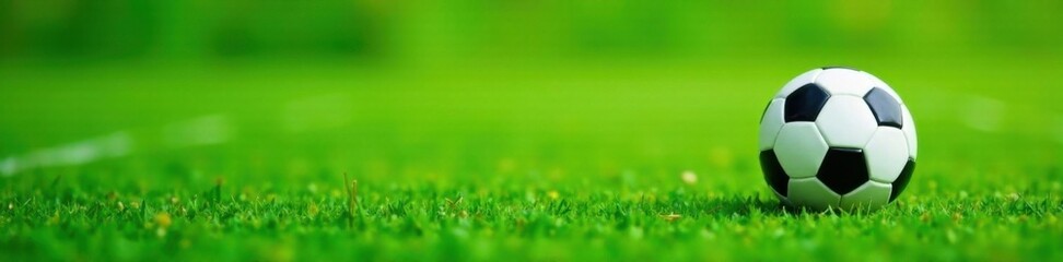 Fototapeta premium Simple soccer ball on a grassy background with white lines, simple, minimalist, ball