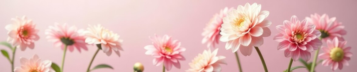 Obraz premium Delicate dahlia stems against a soft pastel background, pastel, delicate