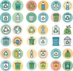 Recycling Icons Set – Editable Stroke, Eco-Friendly, Sustainability, Waste Management