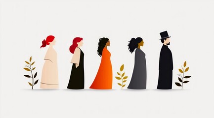 Obraz premium Diverse People Minimalist Illustration Flat Design Women Man Modern Art