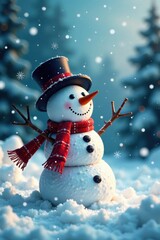 Fototapeta premium Snowman and snowflakes in a winter wonderland, scene, winter, cold