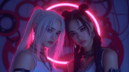 Futuristic Cyberpunk Women  Neon Lights  Portrait  Fashion  Style  8K