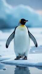 Obraz premium Snowy Penguin Waddling on Ice, snow, penguin, south pole