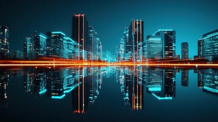 Obraz premium Cityscape reflected in a bond certificate with glowing edges, longterm bonds, urban development and investment vision