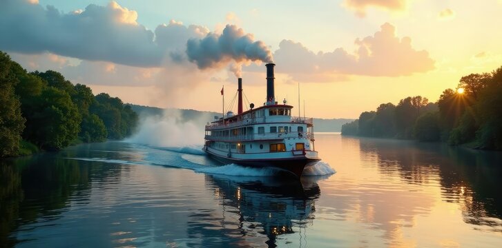 Steamboat chugging upstream on the Mississippi River, minnesota, river