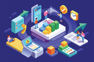 A vibrant isometric illustration showcasing various activities related to processing refunds in a modern context, Refund Customizable Isometric Illustration