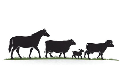 Fototapeta premium Farm Animals Silhouettes Vector, Vector Farm Animals Silhouettes Isolated on White
