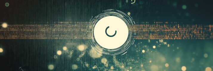 White computer icon on abstract digital background with numbers and codes representing technology and data processing concepts