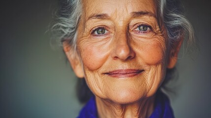 Portrait of a Smiling Elderly Woman  Close up Face  Senior Citizen  Wrinkles  Grey Hair  H