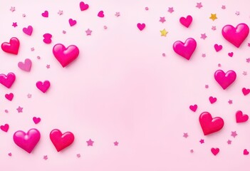 A vibrant pink banner adorned with scattered hearts and stars, pattern, illustration