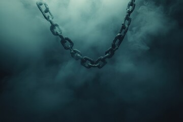 Dark and Mysterious Chain Hanging in Foggy Atmosphere Background