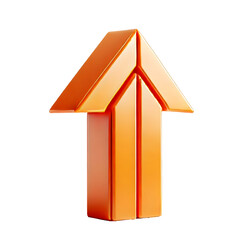 orange upward arrow isolated on a white background. Clean and glossy design. Concept of direction and rise. 3D Rendering