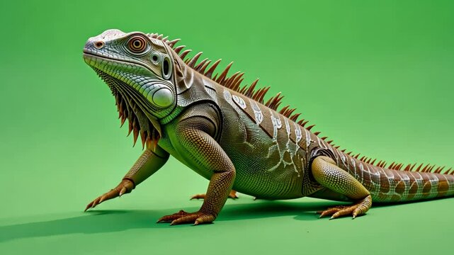 Lizard moving up and down on a vibrant green screen background, displaying natural reptile mo