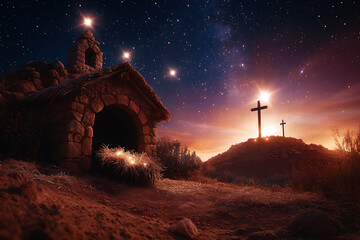 Fototapeta premium a manger in the foreground,