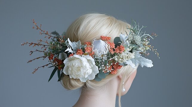 Elegant Woman with Floral Crown  Blonde Hair  Wedding Hairstyle  Flower Arrangement  Brida